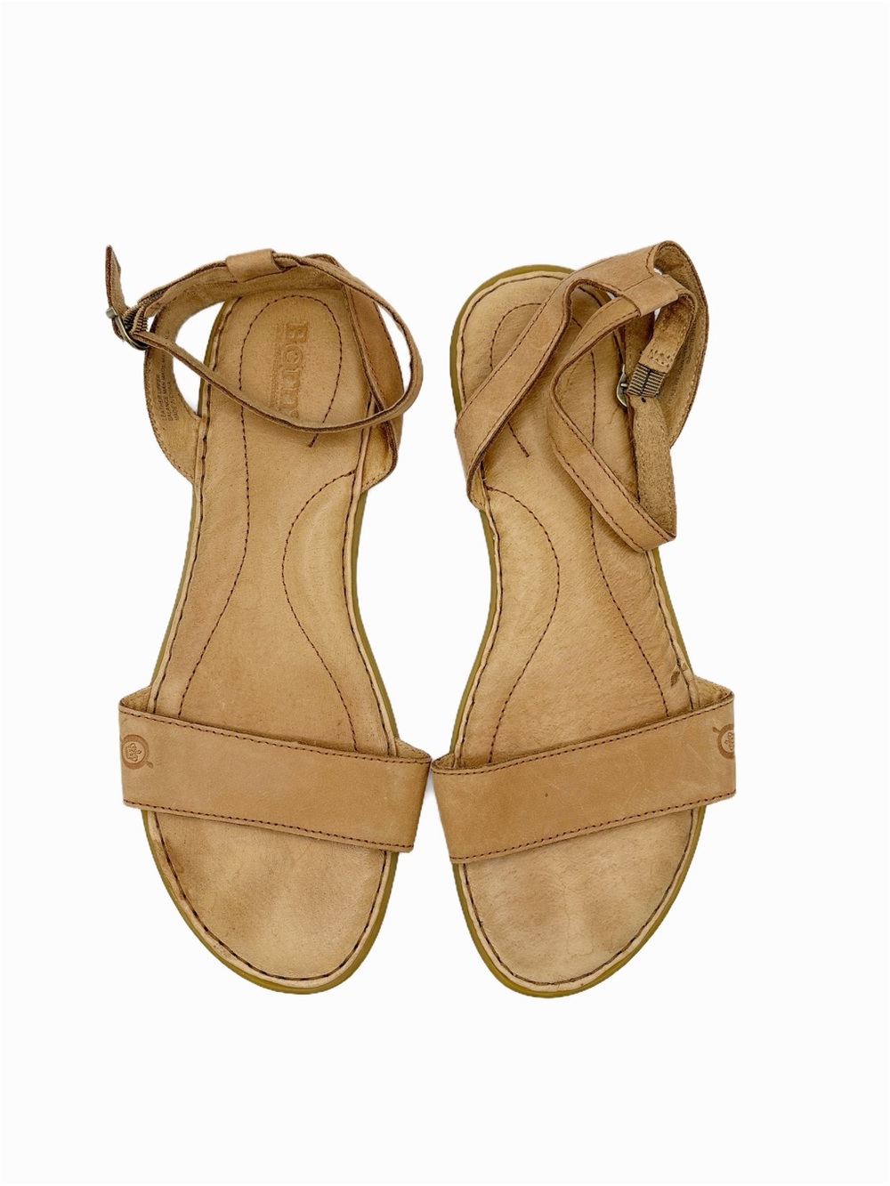 Born Brown Leather Flat Sandals Womens